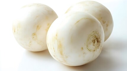 Fototapeta premium Fresh white round turnip radish on white background. 