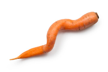 Unusual curved carrots on a white background. Close-up carrots isolated.