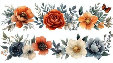 Watercolor style illustration of a flower bush, flower name, colorful, cute style on a white background. It is a clip art that helps in various graphic design works.