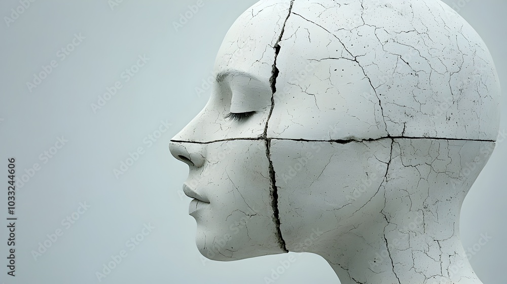 Poster Striking abstract sculptural artwork featuring two faces merging into a single abstract form playing with perspective and creating a visually captivating and thought provoking composition