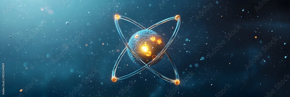 Leinwandbilder stunning 3d of an atom structure floating amidst the captivating cosmic backdrop of glowing protons 
