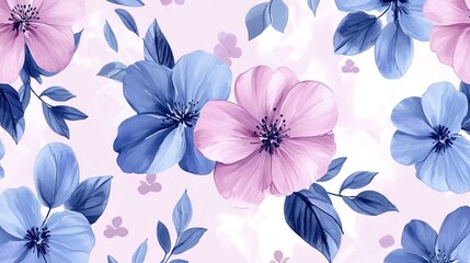 Delicate Floral Pattern with Pink and Blue Flowers