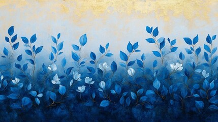 Elegant Blue and White Floral Painting for Home Decor