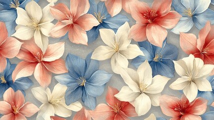 Delicate Floral Pattern in Soft Shades of Blue and Pink
