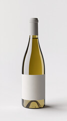white wine bottle mockup with blank label on white background