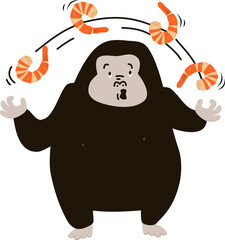 funny cartoon gorilla playing shrimp