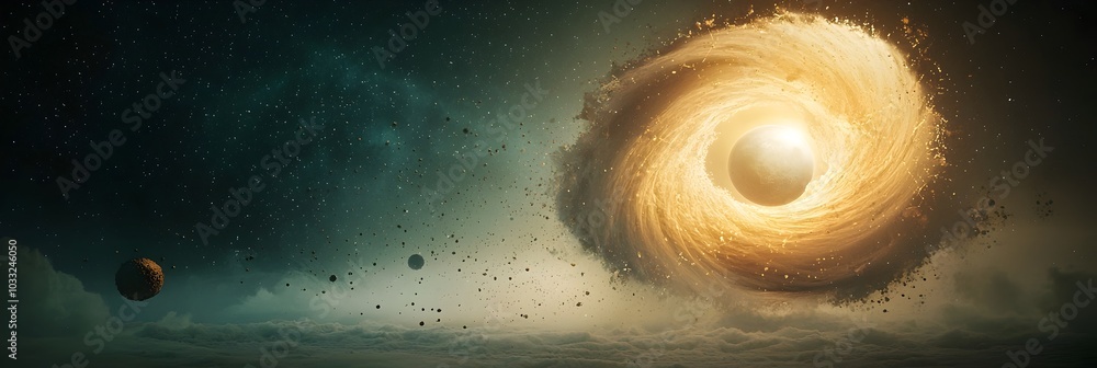 Fototapete Swirling Tornado of Energetic Particles A Captivating Abstract Visualization of Chaos Theory Depicting the Intricate Patterns and Dynamics of Turbulent Energy Flow