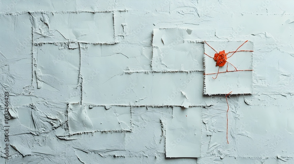 Poster Torn paper stitched together with thread representing the concept of the process of mending and unifying fragmented elements  This abstract image explores themes of problem solving healing