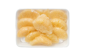 Slice Pomelo Pulp with Foam Tray Isolated On White Background