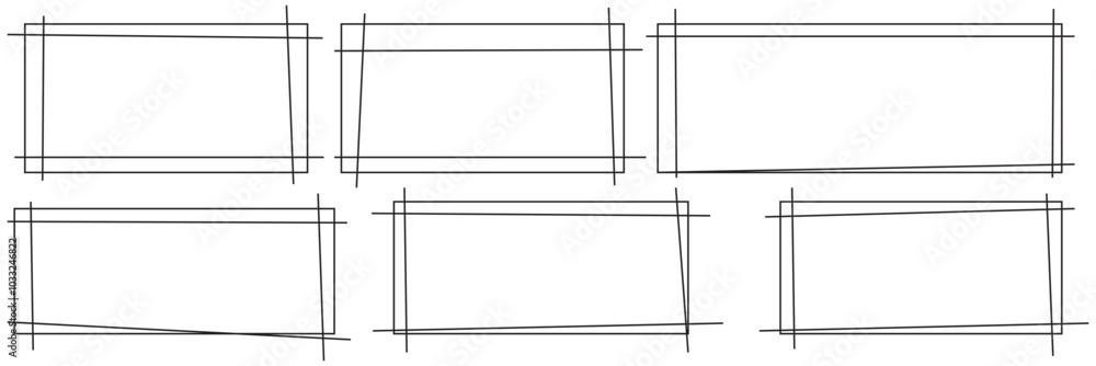 Poster Rectangle frame line. square shape outline on hand draw style. empty black boxes set. Rectangle borders collections. Doodle frames. Rubber square stamp imprint. vector illustration