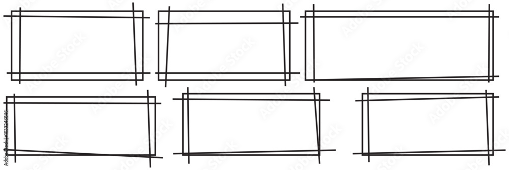 Poster rectangle frame line. square shape outline on hand draw style. empty black boxes set. rectangle bord
