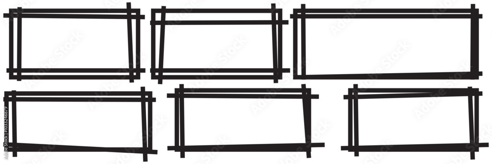 Poster rectangle frame line. square shape outline on hand draw style. empty black boxes set. rectangle bord