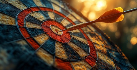 Winning Shot: A Dart Landing Right in the Bullseye, Capturing the Moment of Success