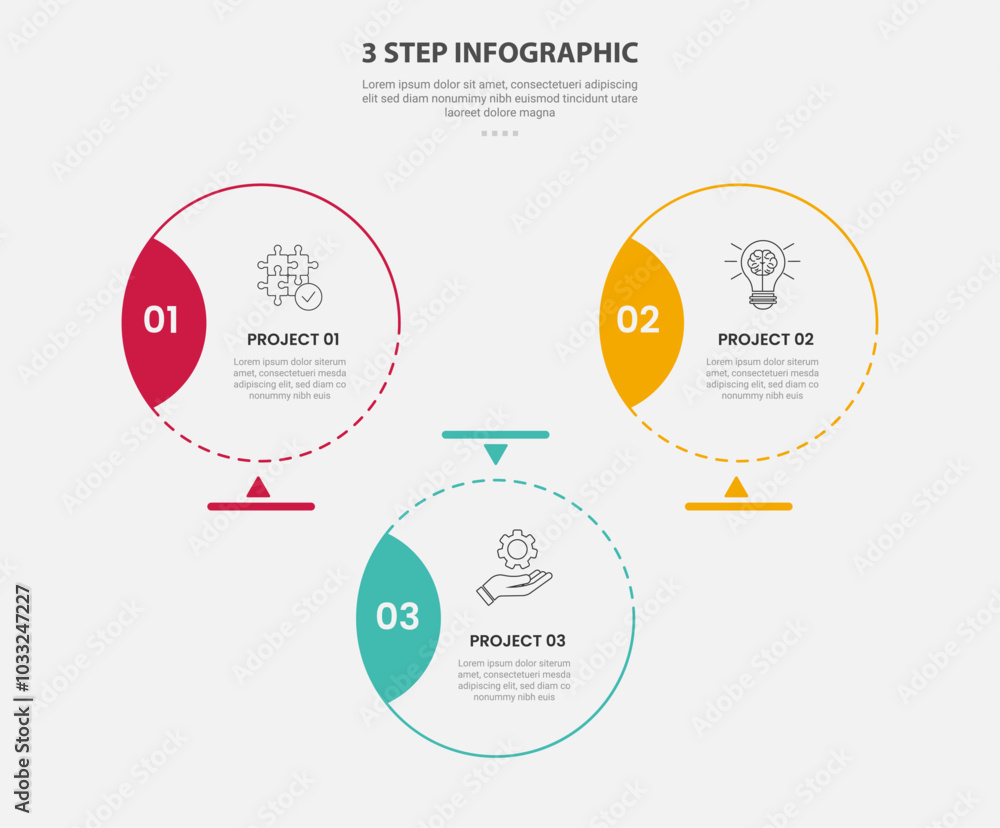Aufkleber 3 points template infographic outline style with 3 point step template with big circle with badge on