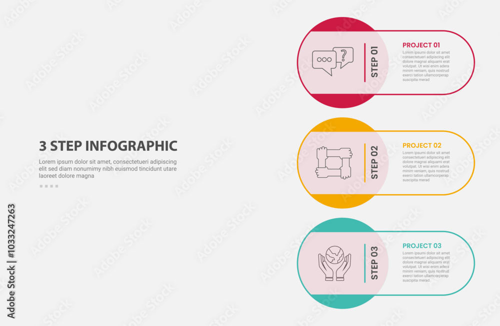 Aufkleber 3 points template infographic outline style with 3 point step template with big circle stacking on v