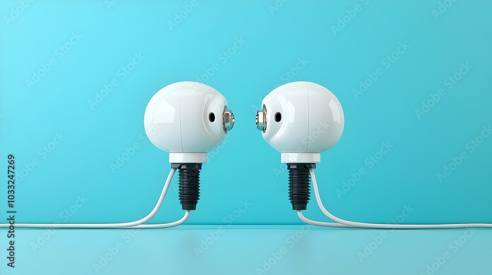 Poster two disconnected electrical plugs placed side by side ready to be reconnected for technological conn