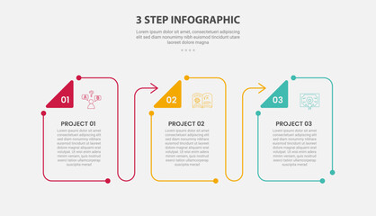 3 points template infographic outline style with 3 point step template with creative box container with triangle badge and arrow line for slide presentation