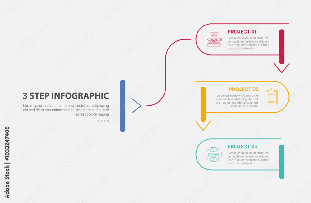 Aufkleber 3 points template infographic outline style with 3 point step template with round rectangle line wit