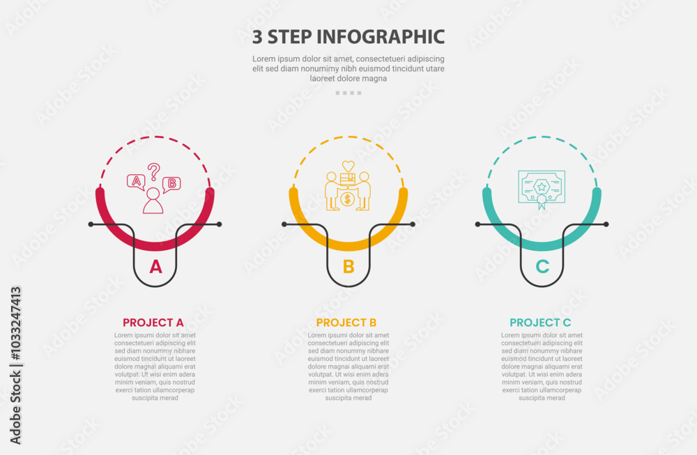 Aufkleber 3 points template infographic outline style with 3 point step template with creative circle with lin