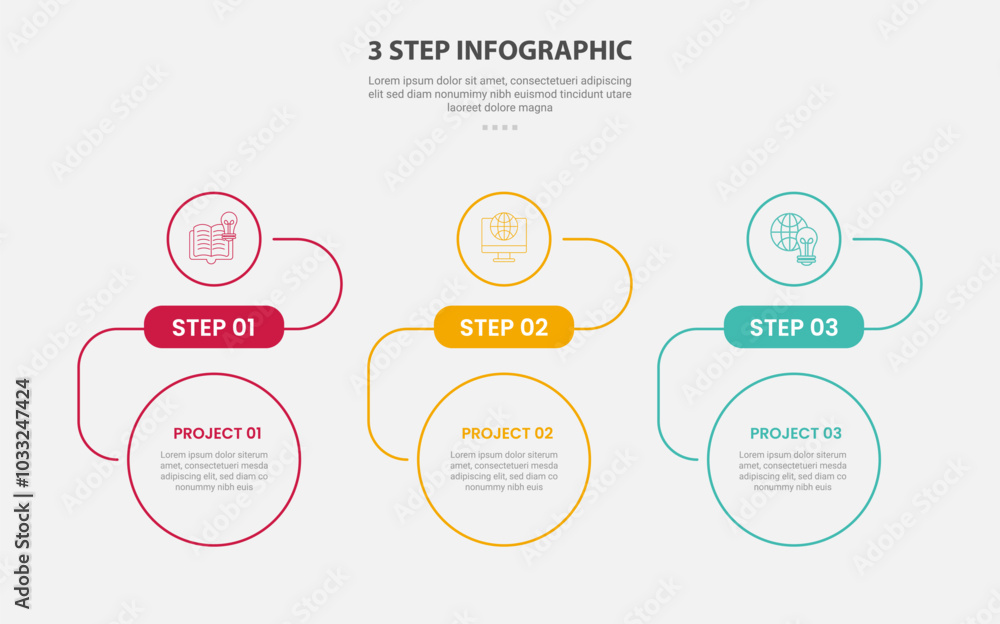 Aufkleber 3 points template infographic outline style with 3 point step template with creative circle top and 