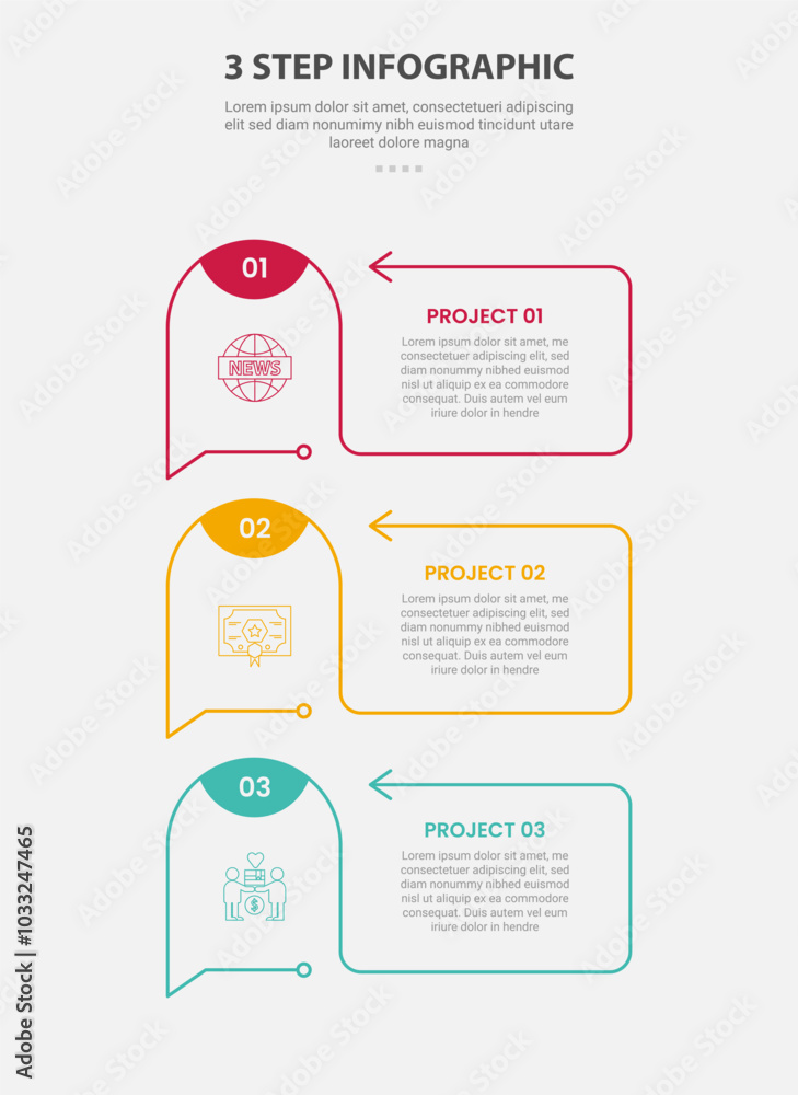 Aufkleber 3 points template infographic outline style with 3 point step template with creative box container w