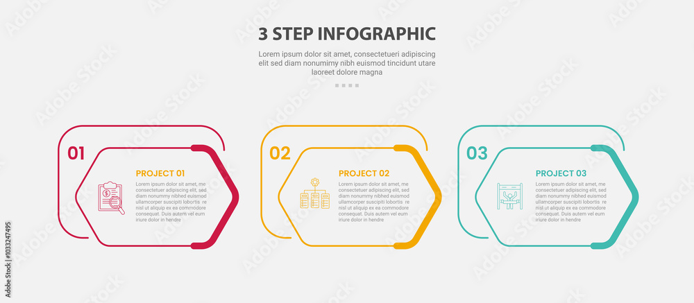 Fototapete 3 points template infographic outline style with 3 point step template with creative hexagon box on 