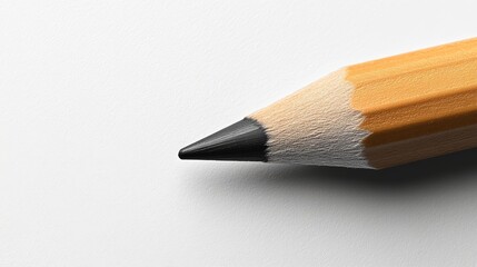 Close-up of a sharpened pencil on white background. Creativity and writing concept