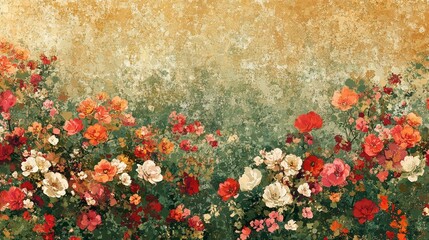 Vibrant Wildflowers Against Golden Textured Backdrop