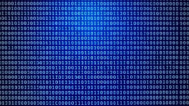 Binary Code on Blue Digital Background. Rows of ones and zeros in a binary pattern create a digital data backdrop, symbolizing coding and information processing.