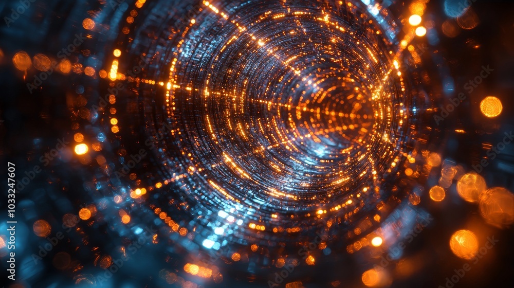 Poster abstract circular light tunnel with bokeh effect