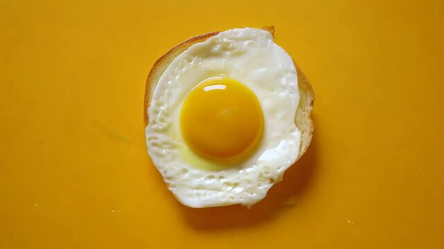 Fried egg on a piece of toast  on a yellow background