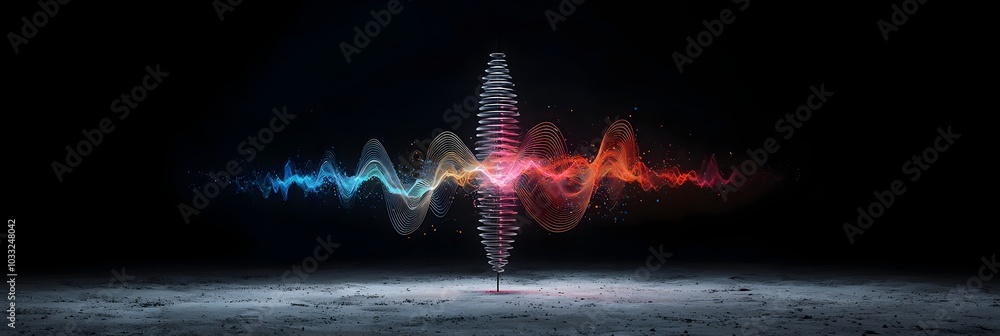 Poster vibrant quantum waveform visualization colorful digital sound wave art depicting the dynamic energy 