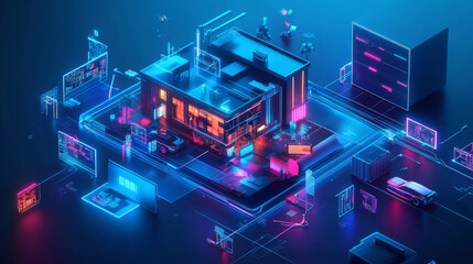 Internet of Things,or IoT,connects everyday objects to the internet,creating a network of smart devices.Like a futuristic digital world where things can talk to each other.low poly digital wireframe.