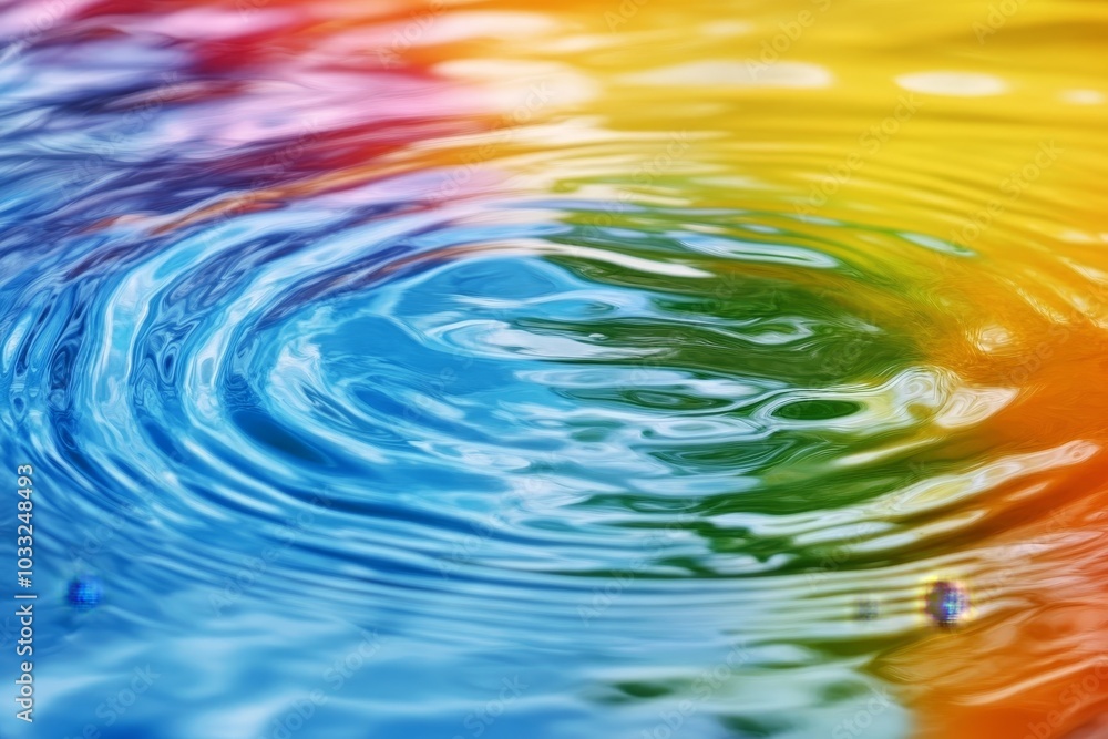 Poster colorful ripples on the surface of water, creating an abstract pattern of concentric circles.