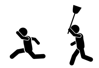 illustration of stick figures running and chasing each other