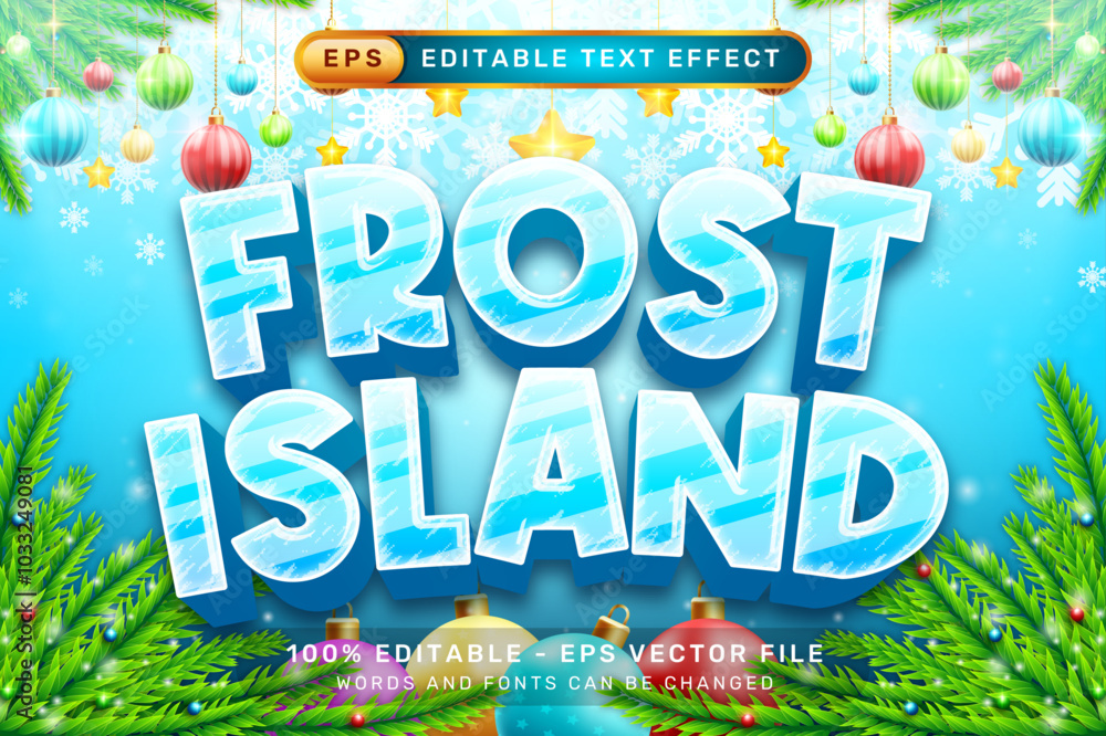 Poster forest island 3d text effect and editable text effect with winter snow background