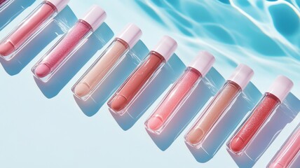 Pink lip gloss tint with color shading pallete smudge gel,Liquid lipsticks with smudge stroke paint,makeup cosmetic lips, product mockup for beauty fashion,swatch color,template.