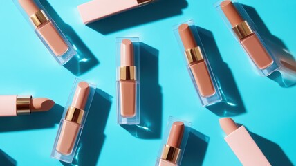 Obraz premium Beige lip gloss tint with color shading pallete smudge gel,Liquid lipsticks with smudge stroke paint,makeup cosmetic lips, product mockup for beauty fashion,swatch color,template.
