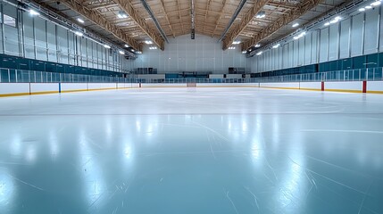 Fototapeta premium A state-of-the-art ice rink ready for hockey games and figure skating events with crystal clear ice and spectator seating