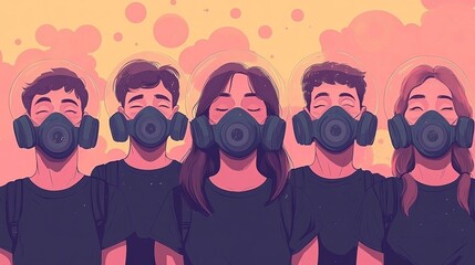 Friends Wearing Gas Masks to Highlight Safety Awareness