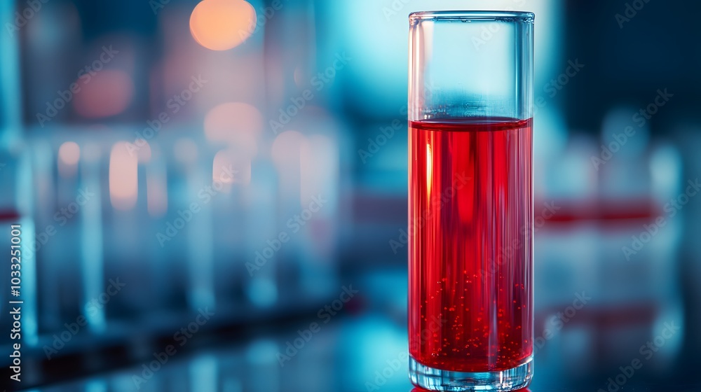 Poster a single test tube filled with red liquid in a laboratory setting