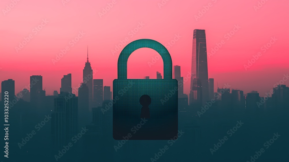 Poster exploring the intersection of security and urban architecture a visual representation of protection 