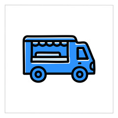 Food truck vector icon. Blue van illustration.