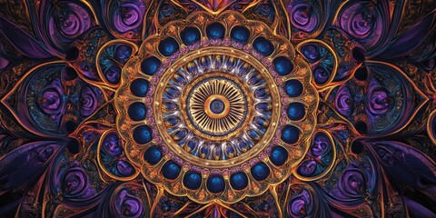 Obraz premium Abstract colorful mandala with gold accents.