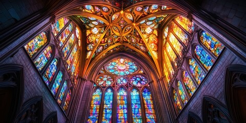 Obraz premium Stained glass windows in a church interior.