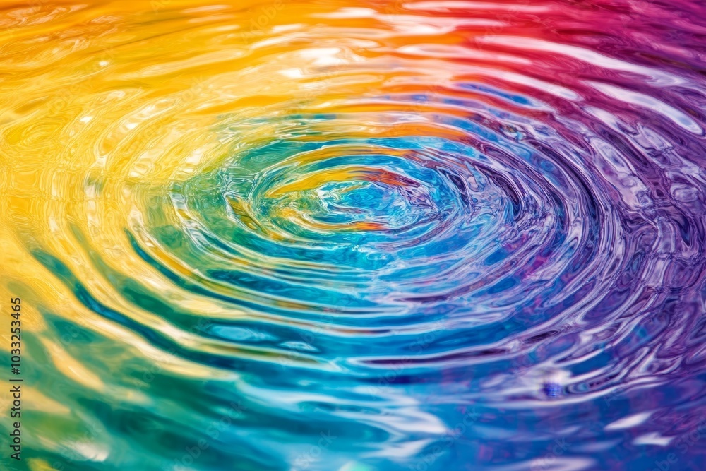 Poster abstract colorful ripples of water creating rainbow patterns on the surface.