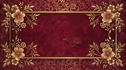 Floral Gold Frame on Red Velvet Background