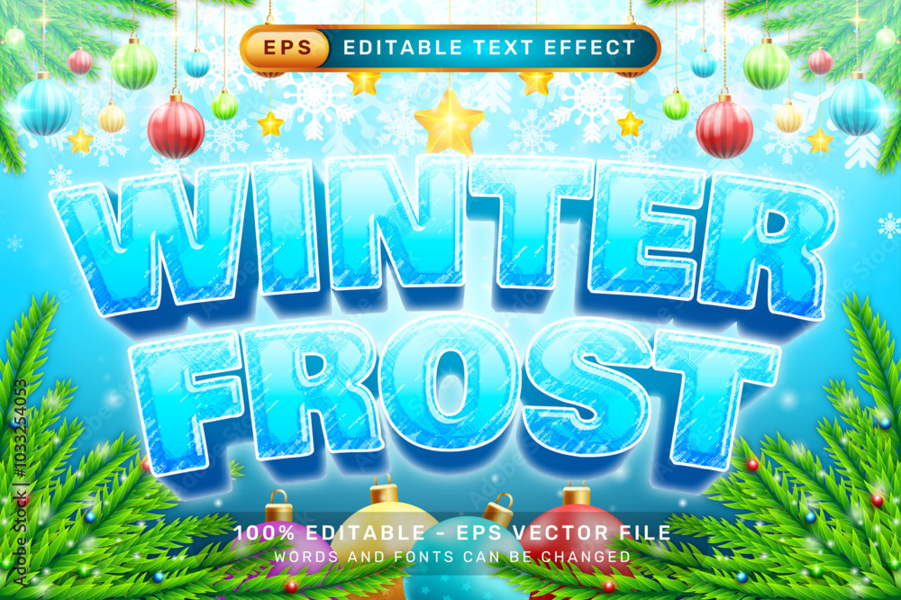 Poster winter frost 3d text effect and editable text effect with winter snow background