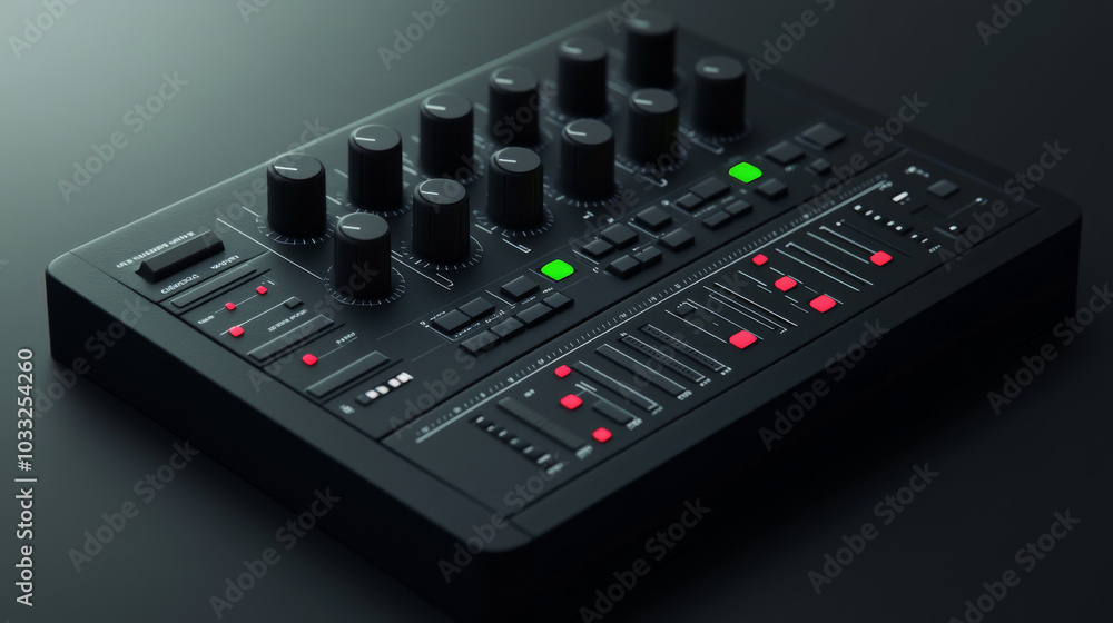 Poster a sleek, modern sound mixer with a user-friendly interface.low poly digital wireframe.