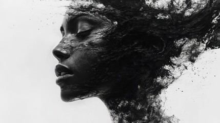A surreal portrait blending human features with abstract elements.